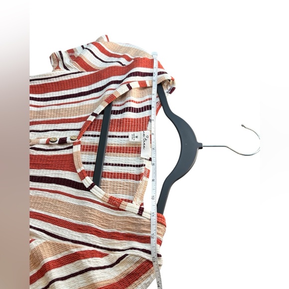 Love Tree Stretchy Ribbed Stripe Button Front Bodysuit Rust Cream Burgundy M - Picture 5 of 10